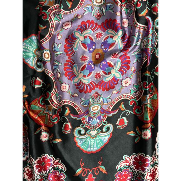 Pura Vida Black Boho Floral Short Dress Short Sleeves Tassel Ties Women's Size 4 - Picture 7 of 8